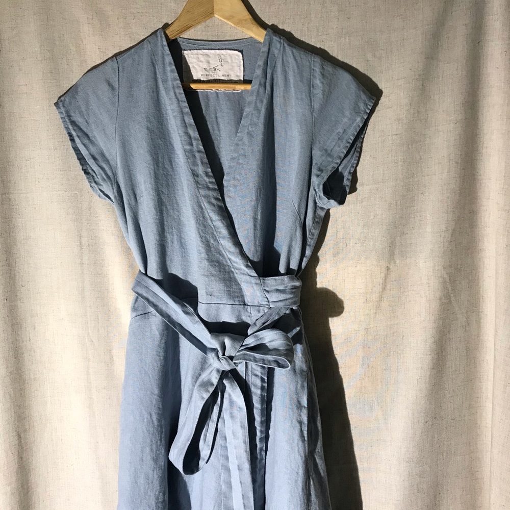Not Perfect Linen Wrap Dress Swedish Blue